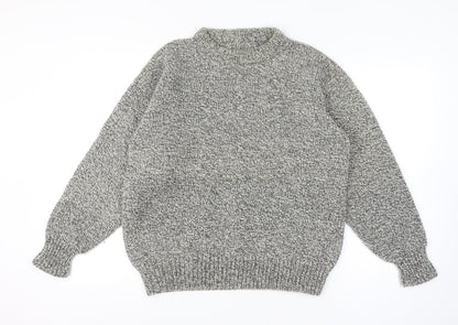 Mens Grey Vintage Grandad Cable Knit Crew Neck Long Sleeve Pullover Jumper