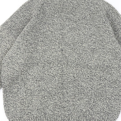 Mens Grey Vintage Grandad Cable Knit Crew Neck Long Sleeve Pullover Jumper