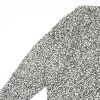 Mens Grey Vintage Grandad Cable Knit Crew Neck Long Sleeve Pullover Jumper