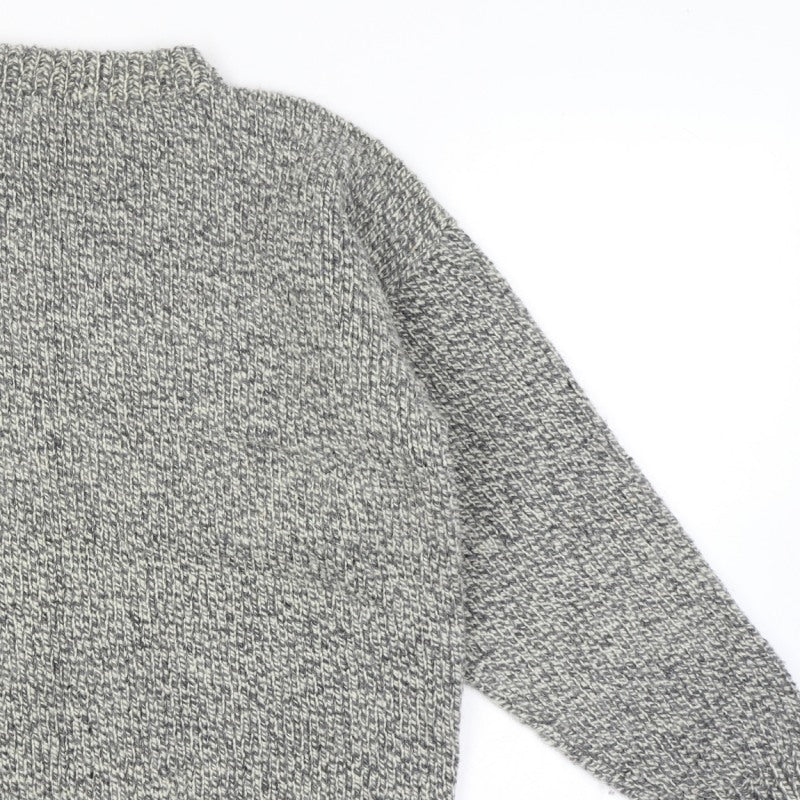Mens Grey Vintage Grandad Cable Knit Crew Neck Long Sleeve Pullover Jumper