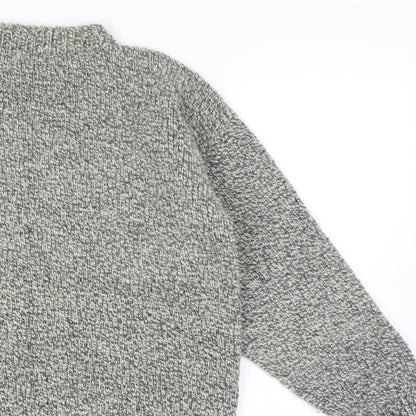Mens Grey Vintage Grandad Cable Knit Crew Neck Long Sleeve Pullover Jumper