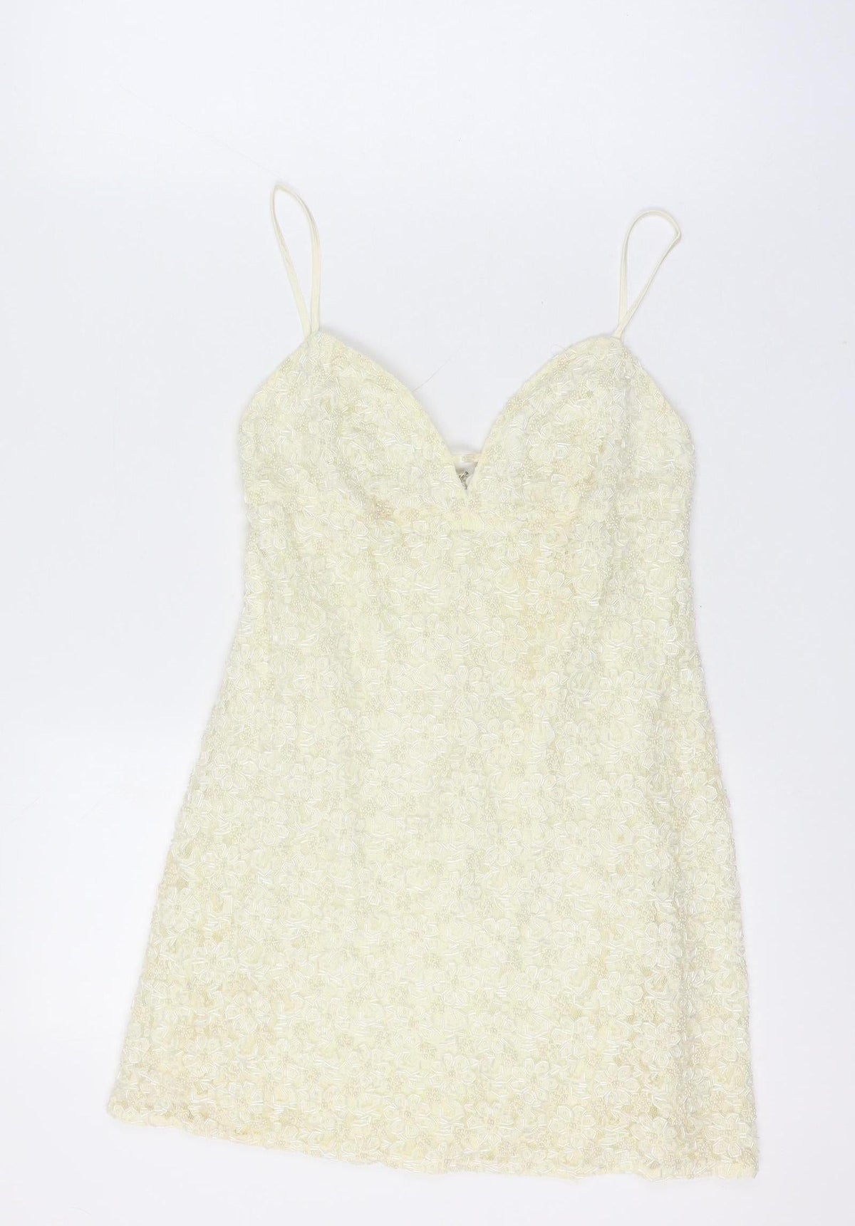 Karen Millen Women Vintage Ivory UK 12 Beaded Lace A-Line Party Mini Dress