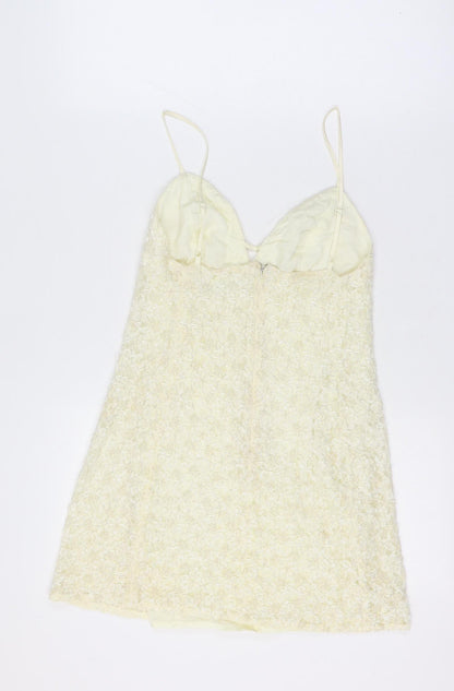 Karen Millen Women Vintage Ivory UK 12 Beaded Lace A-Line Party Mini Dress