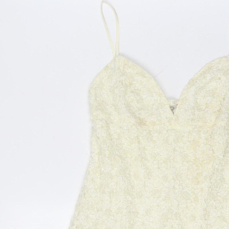 Karen Millen Women Vintage Ivory UK 12 Beaded Lace A-Line Party Mini Dress