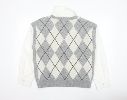 Tu Women Grey Argyle Collared Long Sleeve Jumper Size 14