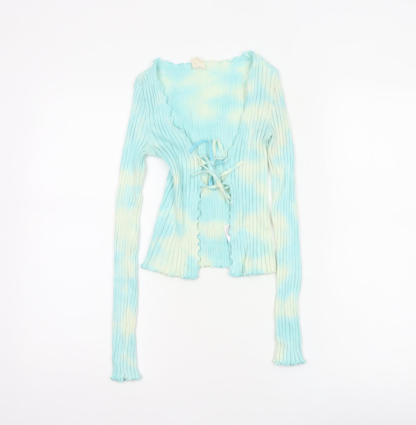 Urban Outfitters Women Blue S Petite Ribbed Lace-Up Cardigan