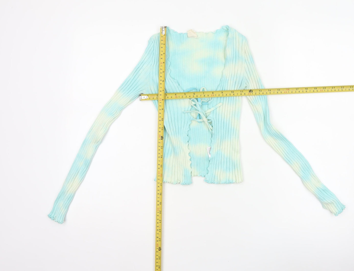 Urban Outfitters Women Blue S Petite Ribbed Lace-Up Cardigan
