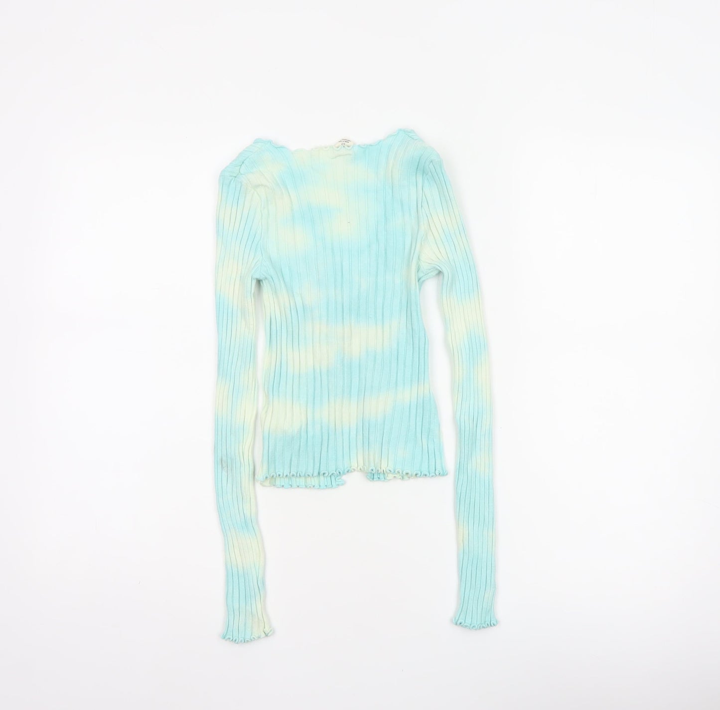 Urban Outfitters Women Blue S Petite Ribbed Lace-Up Cardigan