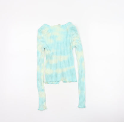 Urban Outfitters Women Blue S Petite Ribbed Lace-Up Cardigan