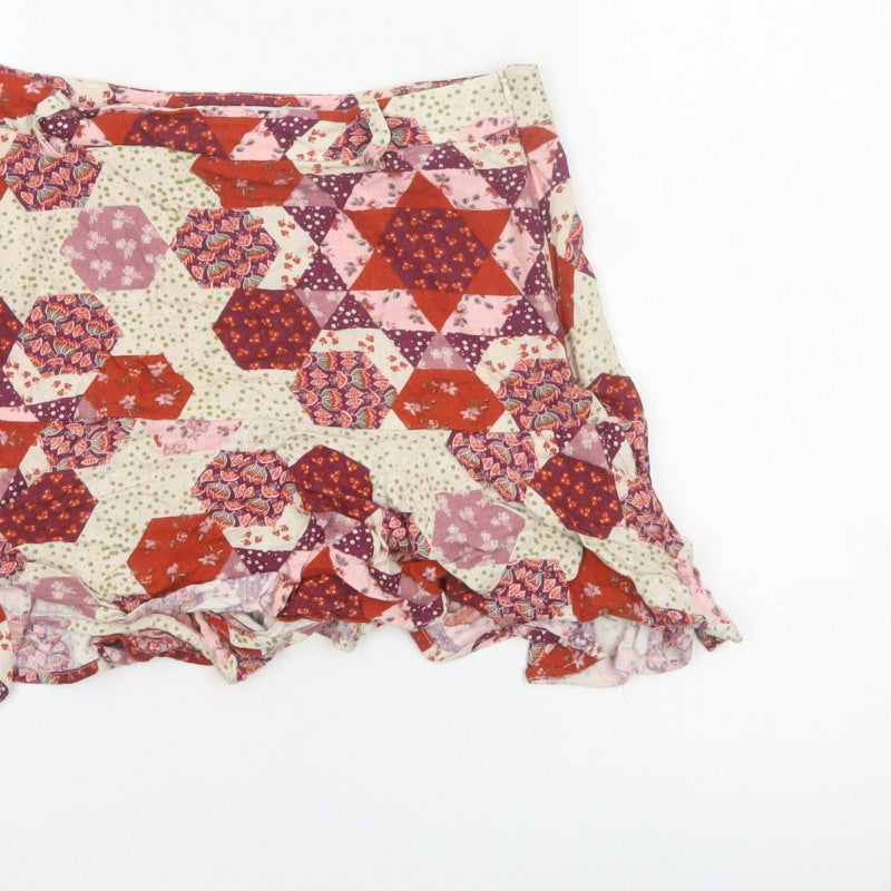 Stradivarius Women Multicoloured M Short Skater Ruffle Patchwork Skirt