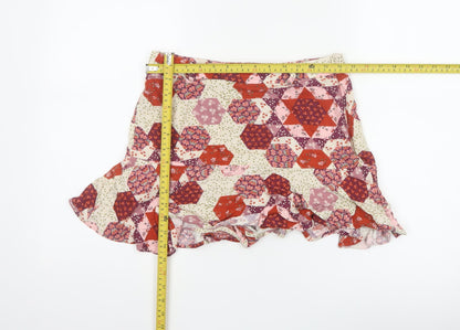 Stradivarius Women Multicoloured M Short Skater Ruffle Patchwork Skirt