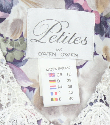 Pellies Women’s Purple Floral Fit & Flare Knee Dress UK 12 Lace Collar