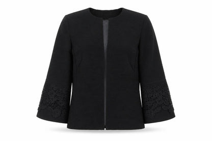 Hobbs Women Black UK 8 Floral Lace Cuff 3/4 Sleeve Blazer Jacket