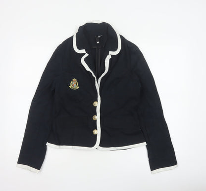 Divided by H&M Women Black White Trim Crest Blazer UK 12 Preppy