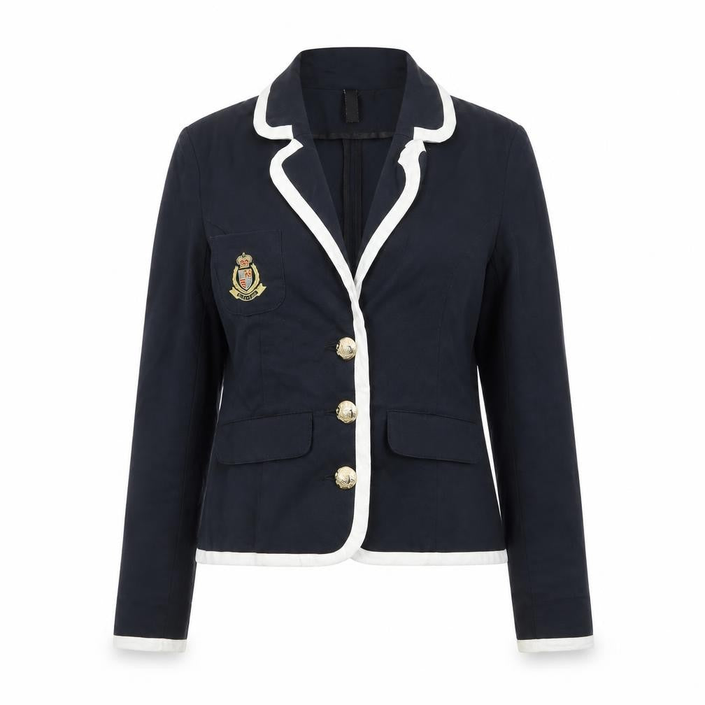 Divided by H&M Women Black White Trim Crest Blazer UK 12 Preppy