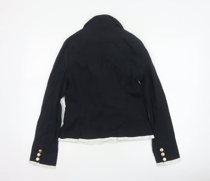 Divided by H&M Women Black White Trim Crest Blazer UK 12 Preppy