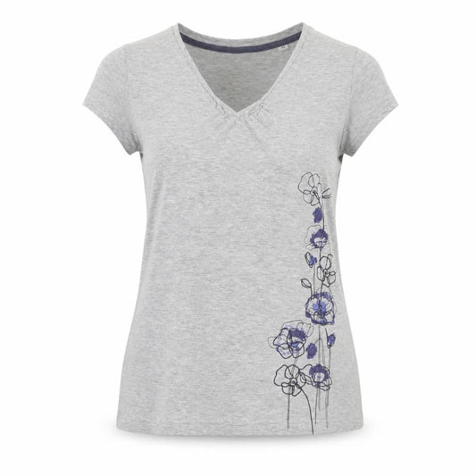 Peter Storm Women Grey Size 10 Floral V-Neck Cotton Jersey T-Shirt