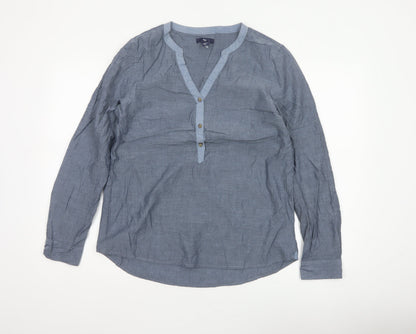 Gap Women Blue Cotton Chambray V-Neck Button Blouse Size M