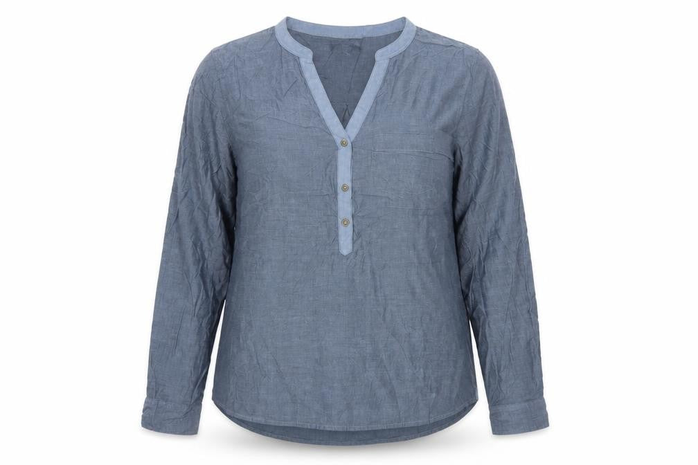 Gap Women Blue Cotton Chambray V-Neck Button Blouse Size M