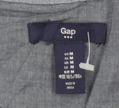 Gap Women Blue Cotton Chambray V-Neck Button Blouse Size M