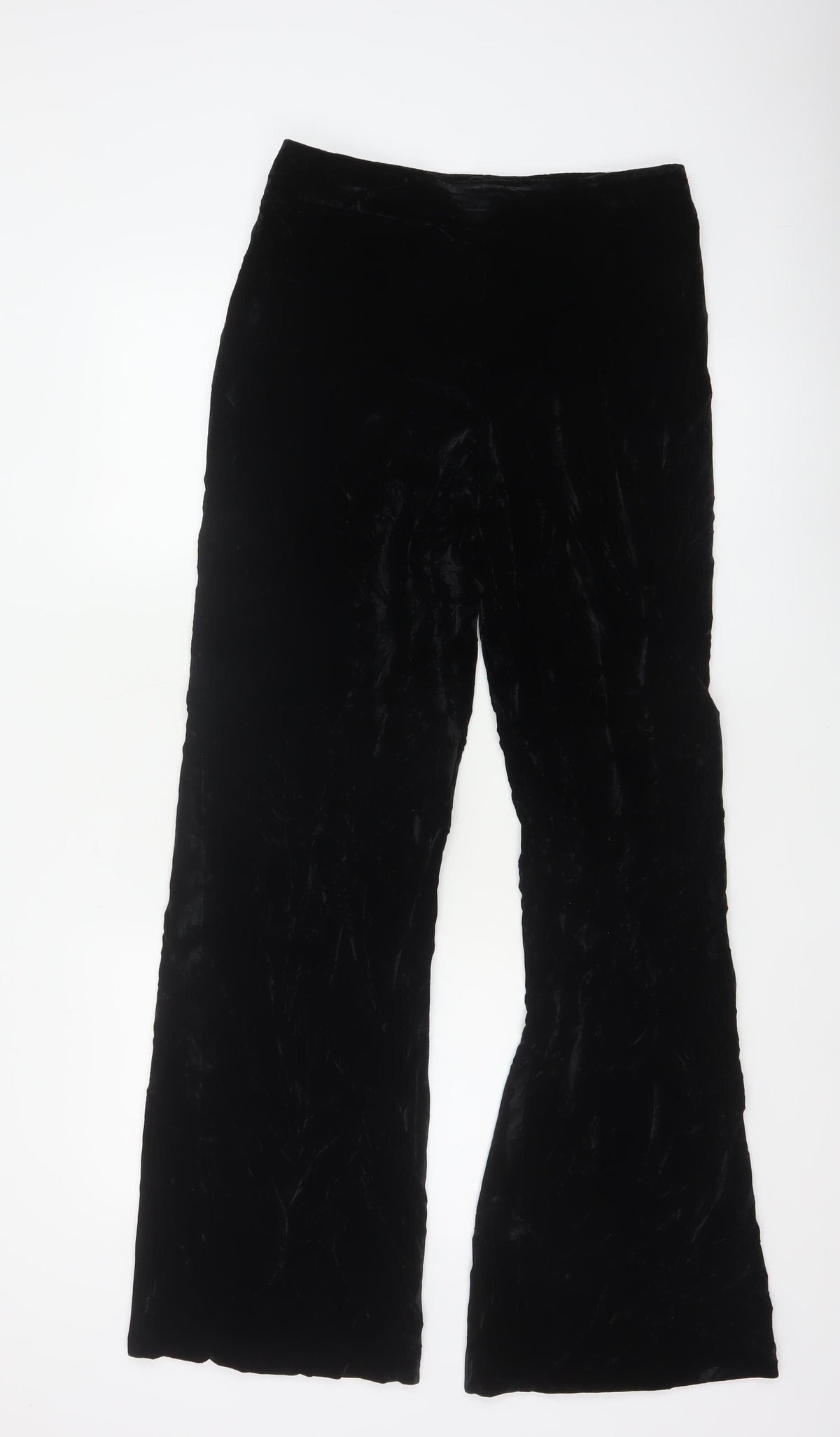 Zara Women Black M Velvet Flared Trousers Party Wide Leg