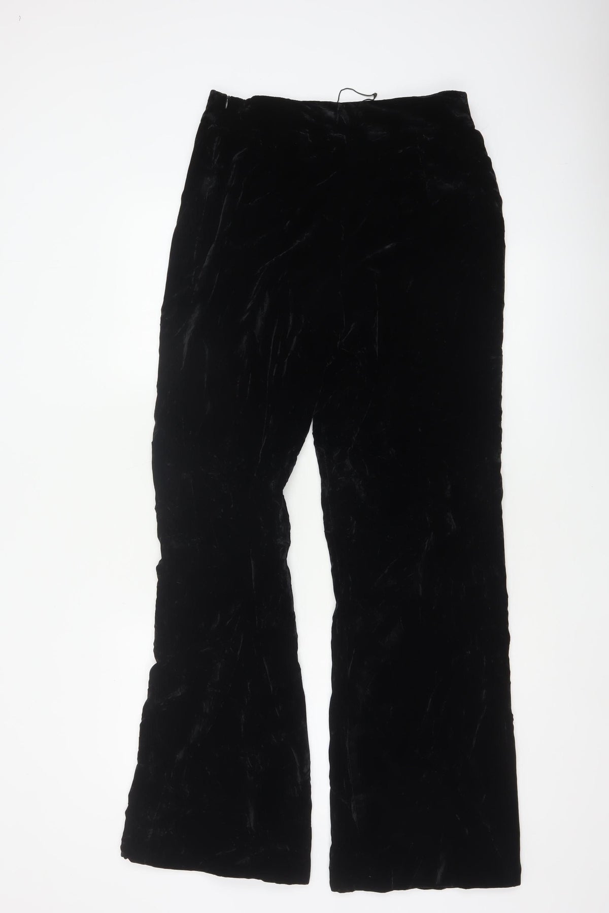 Zara Women Black M Velvet Flared Trousers Party Wide Leg