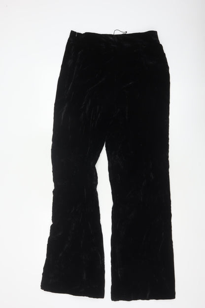 Zara Women Black M Velvet Flared Trousers Party Wide Leg