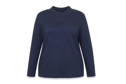 Kaleidoscope Women’s Navy Blue UK 16 High Neck Embroidered Jersey Blouse