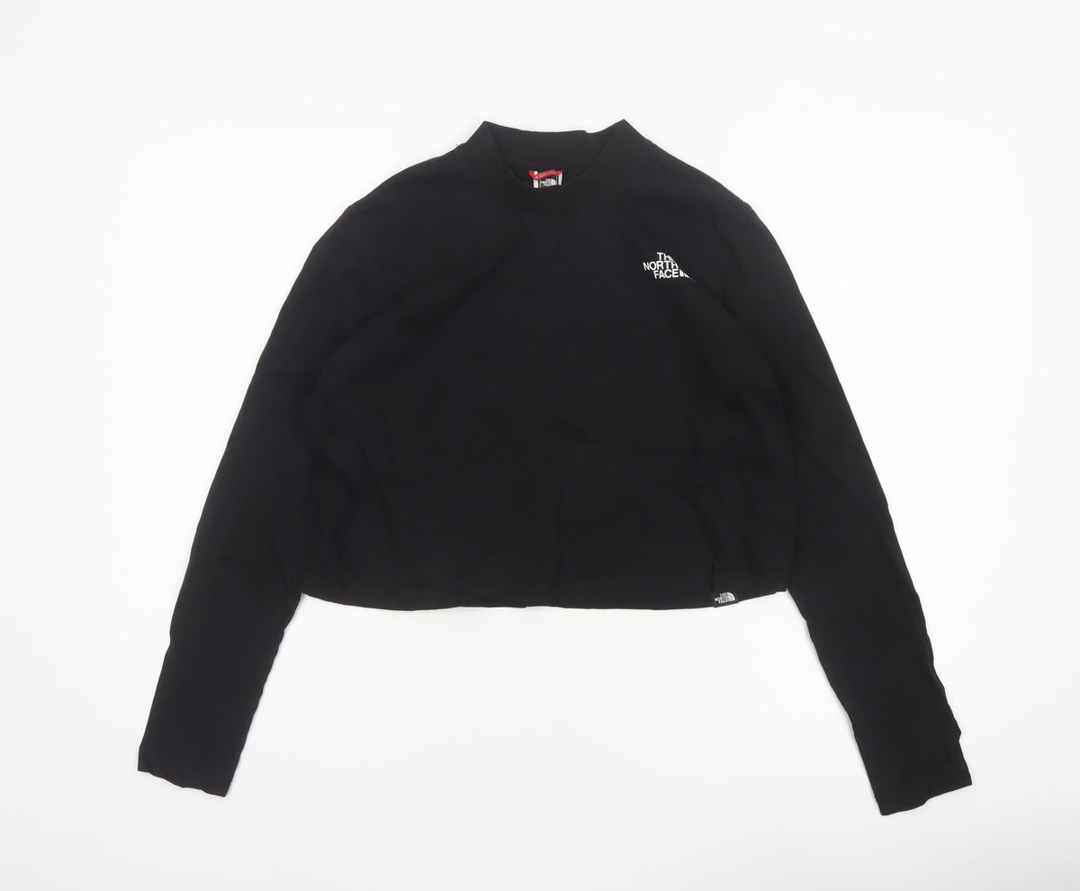 The North Face Women Black M Cropped Mock Neck Long Sleeve Top