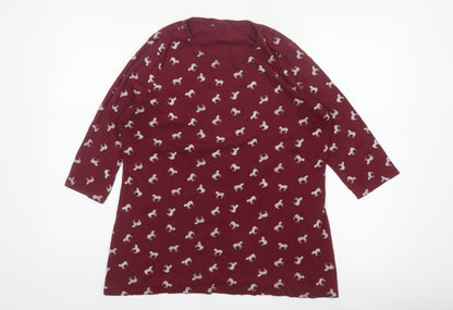 Marks & Spencer Women Red UK 16 Horse Print 3/4 Sleeve T-Shirt