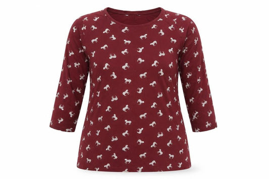 Marks & Spencer Women Red UK 16 Horse Print 3/4 Sleeve T-Shirt
