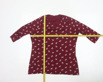 Marks & Spencer Women Red UK 16 Horse Print 3/4 Sleeve T-Shirt