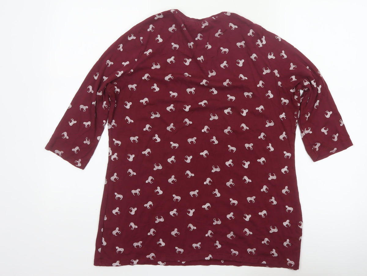 Marks & Spencer Women Red UK 16 Horse Print 3/4 Sleeve T-Shirt