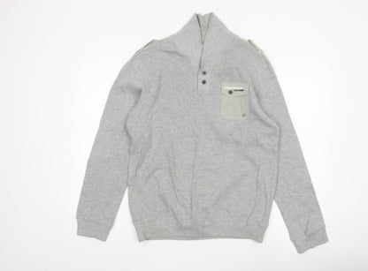 Dissident Men Grey M Military Style Henley Long Sleeve Cotton Top