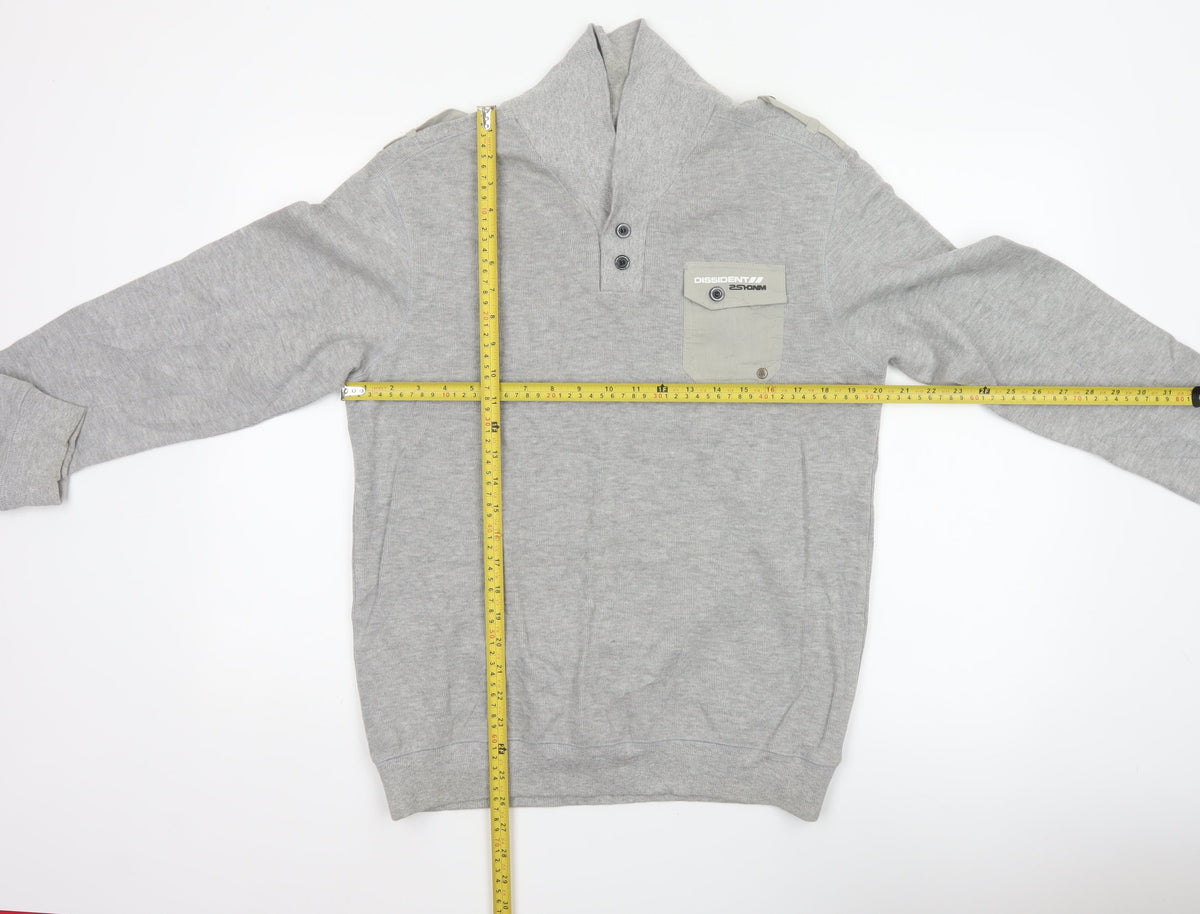 Dissident Men Grey M Military Style Henley Long Sleeve Cotton Top