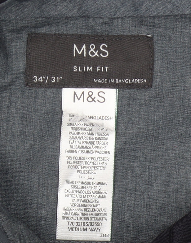 Marks & Spencer Men's Navy 34/31 Slim Fit Dress Trousers