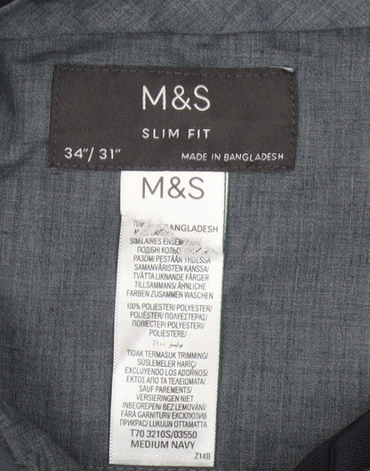 Marks & Spencer Men's Navy 34/31 Slim Fit Dress Trousers