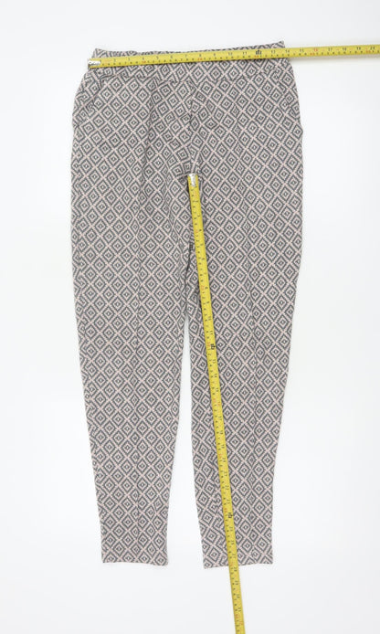 Next Women Grey Pink Geometric Tapered Trousers UK 8