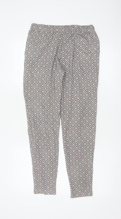 Next Women Grey Pink Geometric Tapered Trousers UK 8