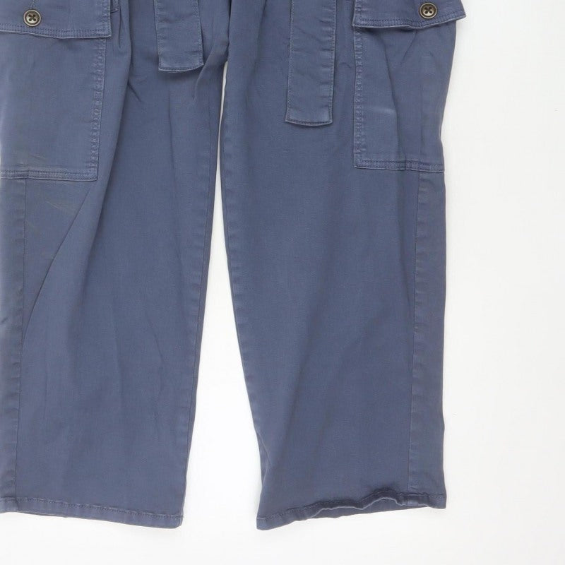 Marks and Spencer Women Blue UK 14 Short Cargo Belted Trousers