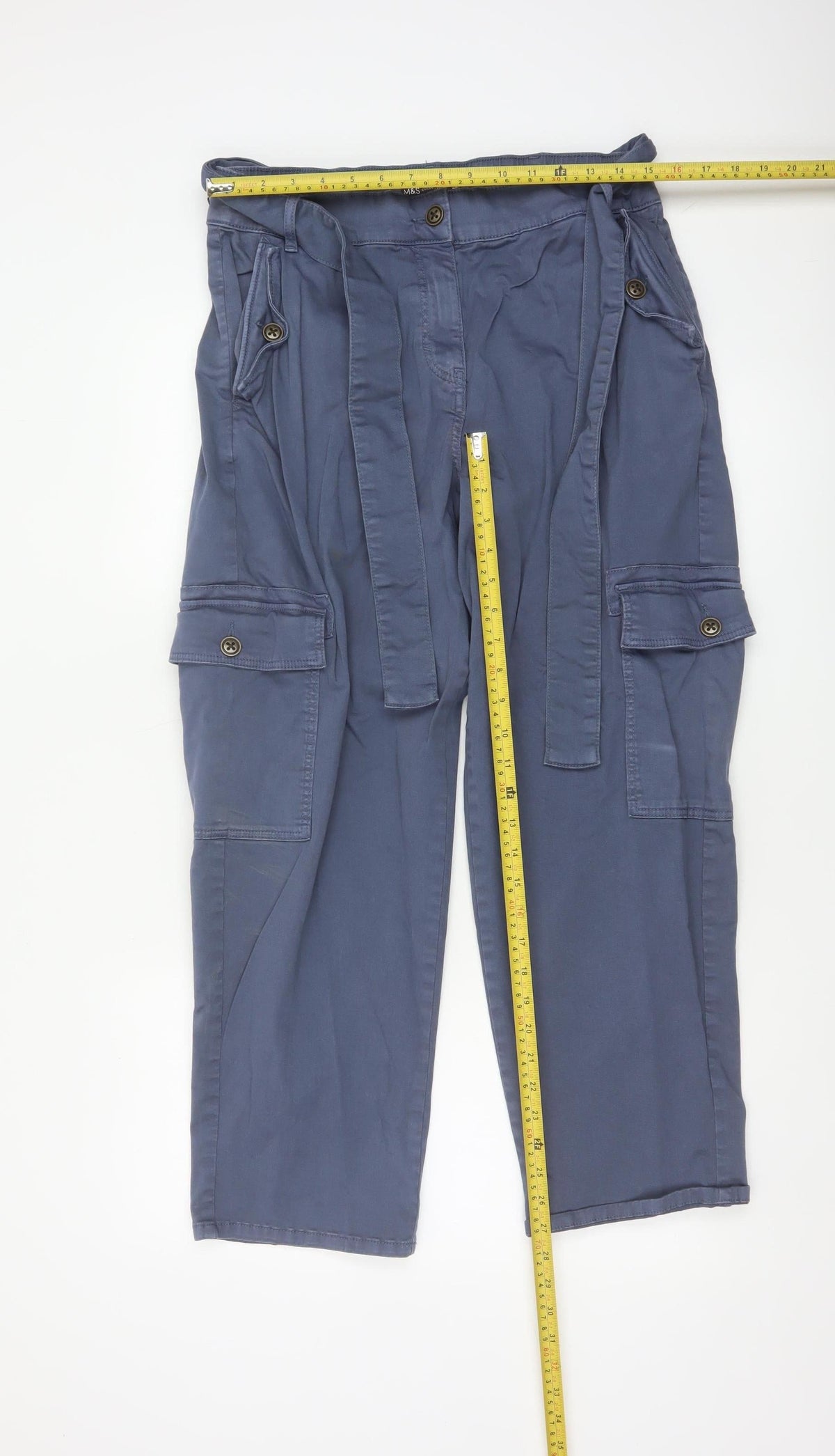 Marks and Spencer Women Blue UK 14 Short Cargo Belted Trousers
