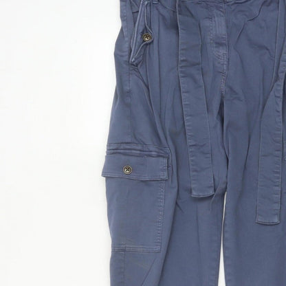 Marks and Spencer Women Blue UK 14 Short Cargo Belted Trousers