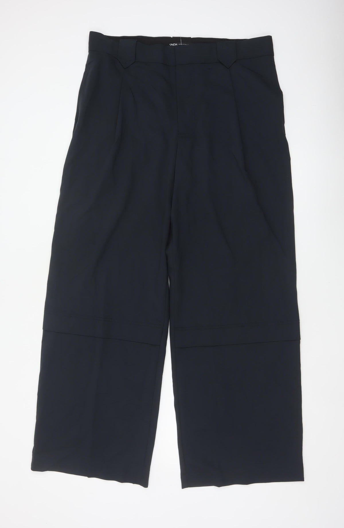 Zara Women Black XL Wide-Leg Tailored Stretch Trousers Workwear