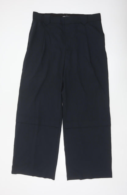 Zara Women Black XL Wide-Leg Tailored Stretch Trousers Workwear