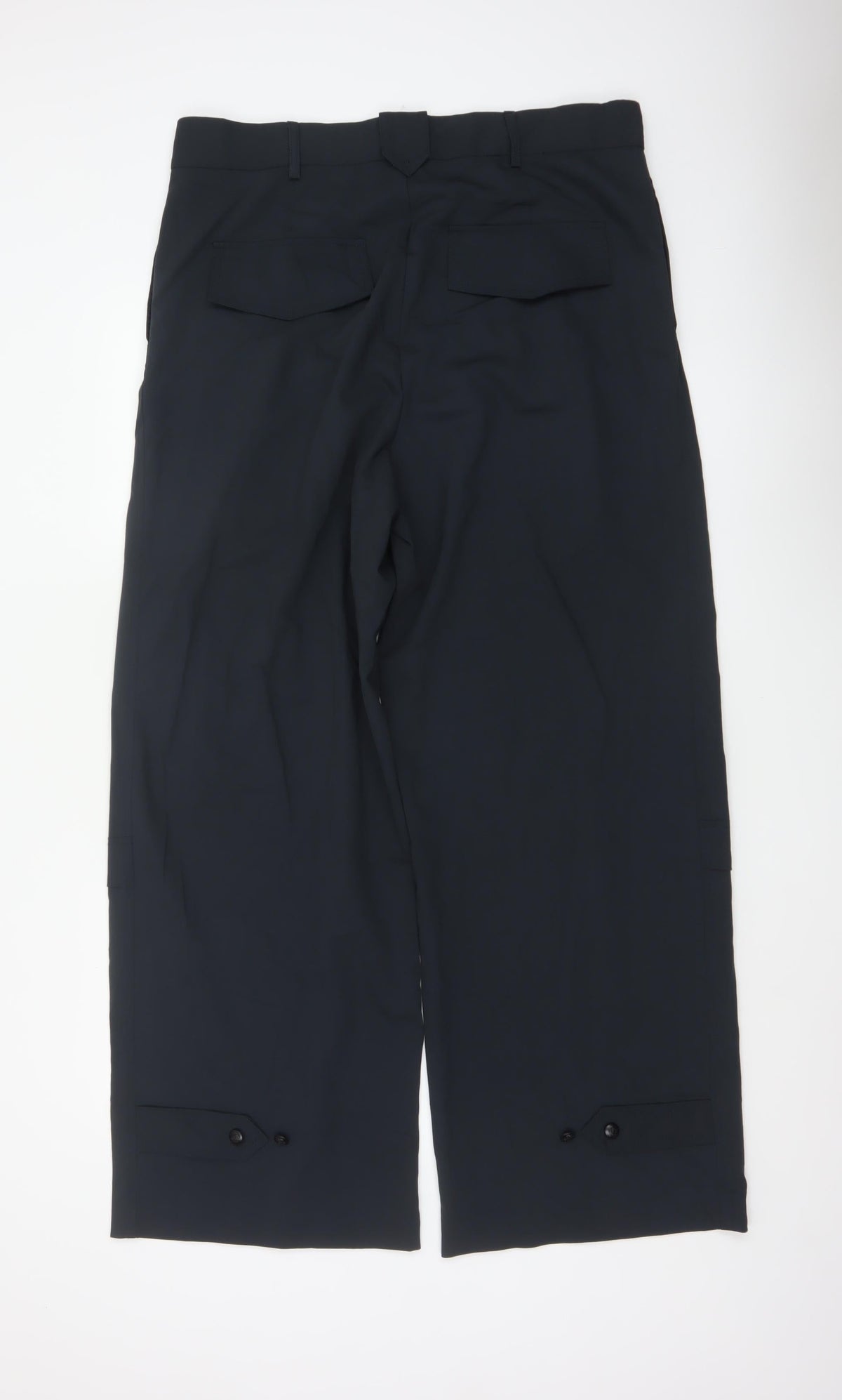 Zara Women Black XL Wide-Leg Tailored Stretch Trousers Workwear