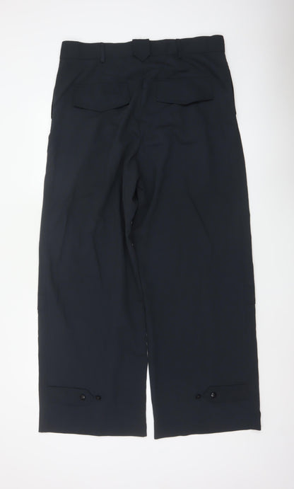 Zara Women Black XL Wide-Leg Tailored Stretch Trousers Workwear