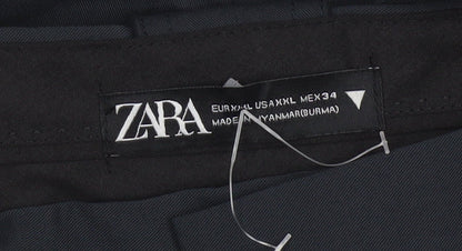 Zara Women Black XL Wide-Leg Tailored Stretch Trousers Workwear