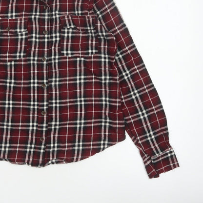 Forever 21 Women Red Plaid Button-Up Shirt UK 12 Long Sleeve Flannel