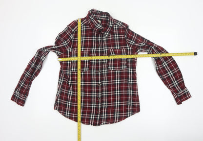 Forever 21 Women Red Plaid Button-Up Shirt UK 12 Long Sleeve Flannel
