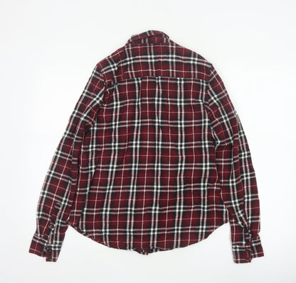 Forever 21 Women Red Plaid Button-Up Shirt UK 12 Long Sleeve Flannel